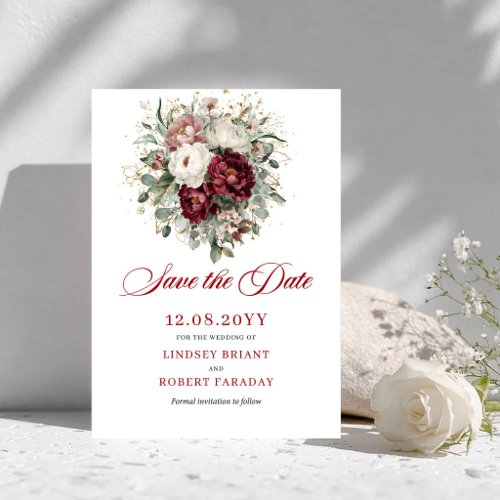 Opulent Blush Burgundy Floral Save The Date