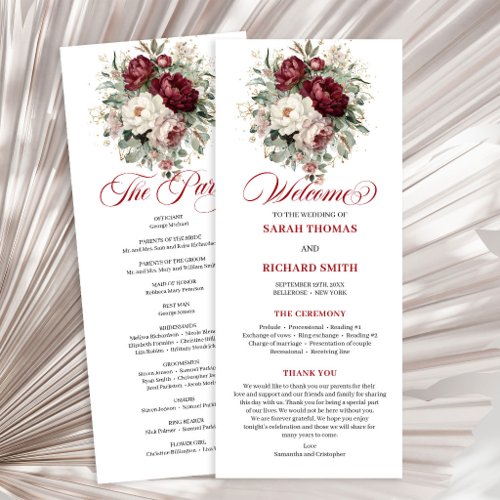 Opulent Blush Burgundy Floral Wedding Program