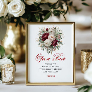 Opulent Blush Burgundy Open Bar Wedding Sign