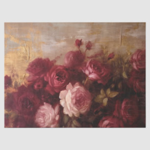 Opulent burgundy and blush English roses gold Tissue Paper