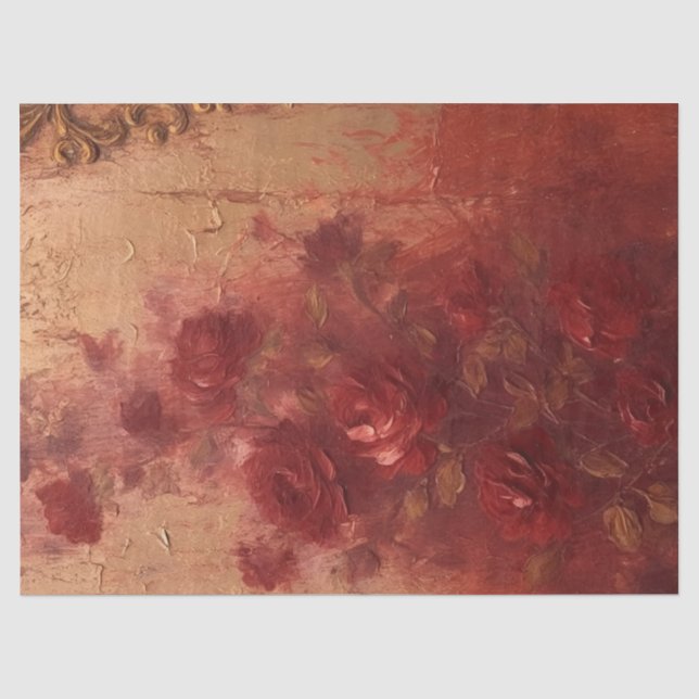 Opulent burgundy deep red French roses gold Tissue Paper (Front)