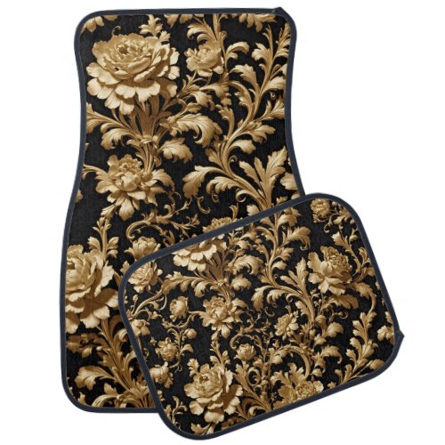 Opulent Canine Elegance Black and Gold Floral Car Floor Mat