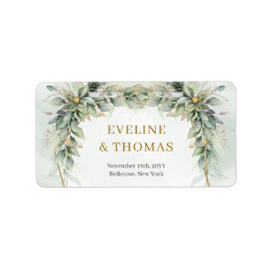 Opulent chic greenery foliage gold frame wedding label