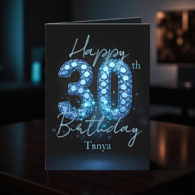 Opulent Chic Sapphire Blue and Black 30th Birthday Card (Creator Uploaded)
