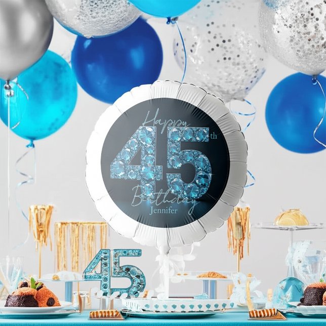 Opulent Chic Sapphire Blue and Black 45th Birthday Balloon (Creator Uploaded)