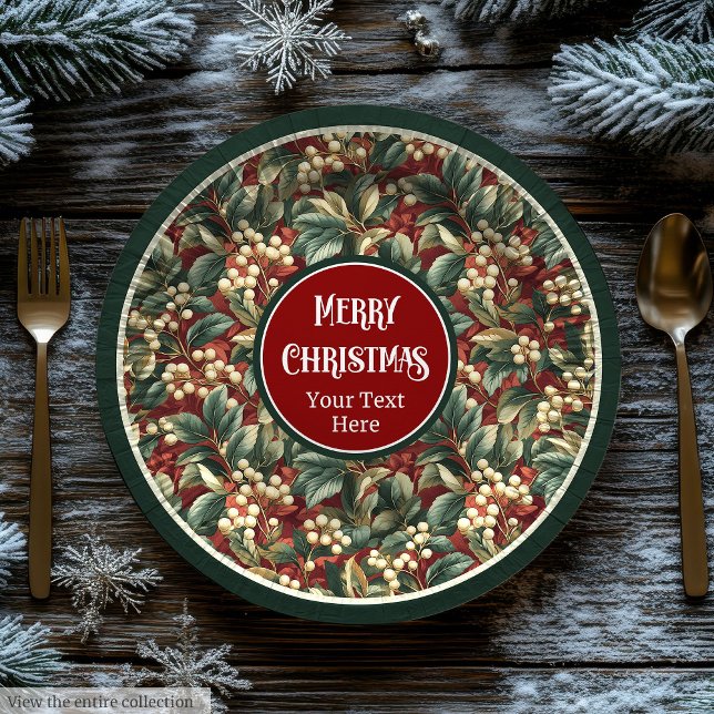 Opulent Christmas holly berries greenery muted Paper Plates (Opulent Christmas holly berries greenery muted Paper Plates)