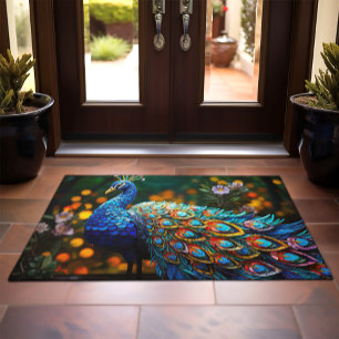 Opulent Colorful Proud Peacock Doormat