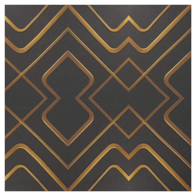 Opulent Deco Grid Full Liquid Gold Black Monochrom Fabric (Swatch)