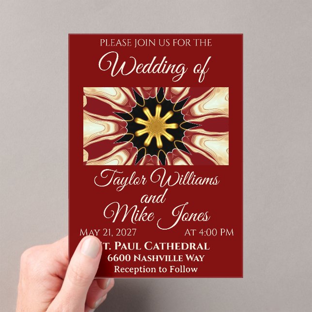 Opulent Deep Crimson Starburst Design | High-End M Acrylic Invitations (Insitu (Handheld))