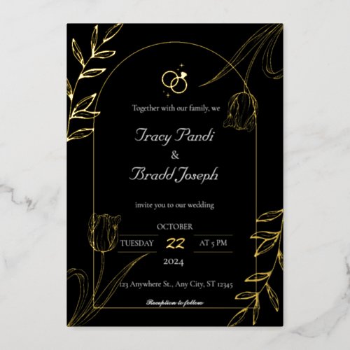 Opulent Elegance Black and Gold Wedding  Foil Invitation