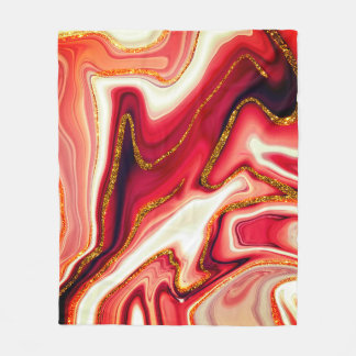 Opulent Elegance: Red Gold Glitter Marble Blanket