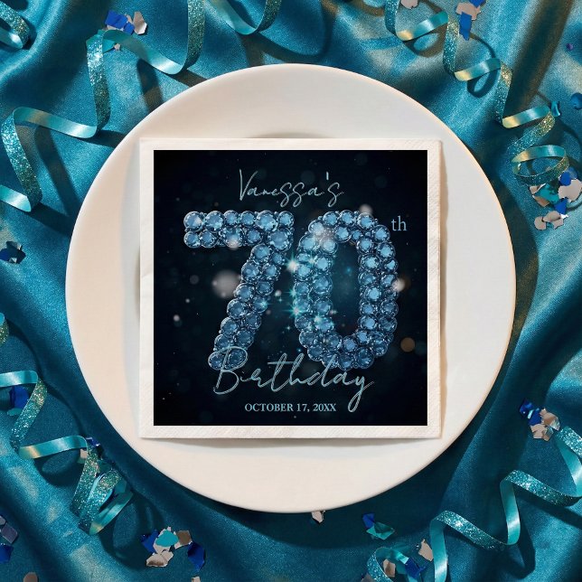 Opulent Elegant Teal Blue Diamonds 70th Birthday Napkins (Creator Uploaded)