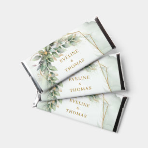 Opulent eucalyptus greenery and gold wedding hershey bar favors
