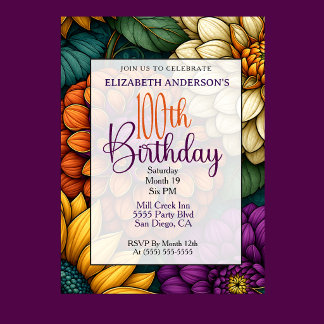 Opulent Fall Floral 100th Birthday Invitation