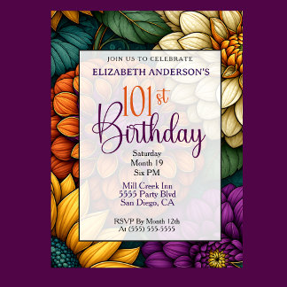 Opulent Fall Floral 101st Birthday Invitation