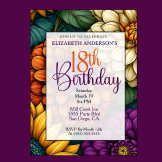 Opulent Fall Floral 18th Birthday Invitation