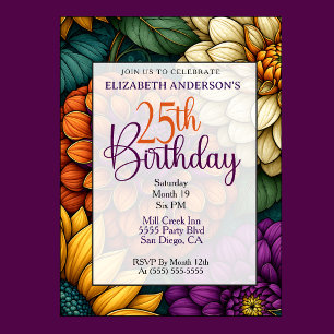 Opulent Fall Floral 25th Birthday Invitation