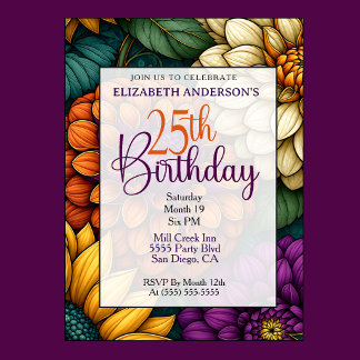 Opulent Fall Floral 25th Birthday Invitation