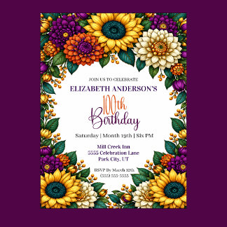 Opulent Fall Flower 100th Birthday Invitation