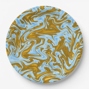 Opulent Fusion: Teal and Gold Marble Print, Paper Plates
