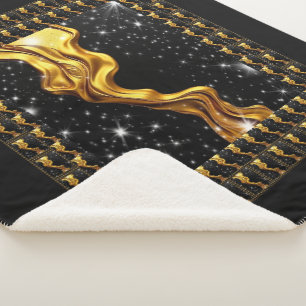 Opulent Galaxy Stream Full Liquid Gold Black Monoc Sherpa Blanket