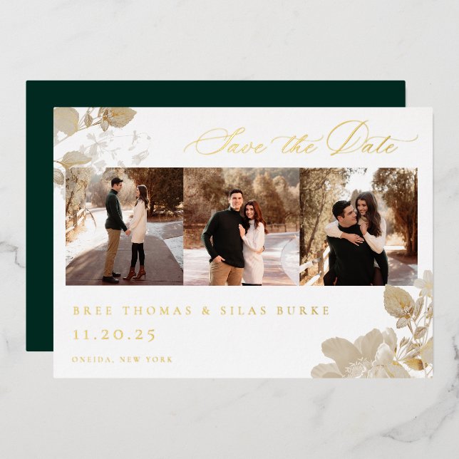 Opulent Gilded Garden Photo Save The Date Foil Invitation (Front/Back)
