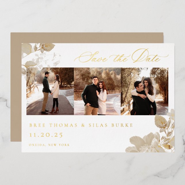 Opulent Gilded Garden Photo Save The Date Foil Invitation (Front/Back)