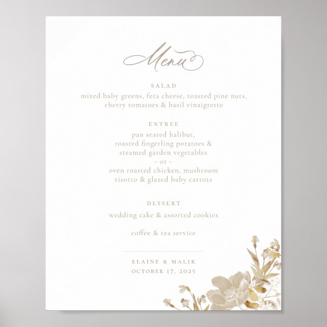 Opulent Gilded Garden Wedding Menu Poster (Front)