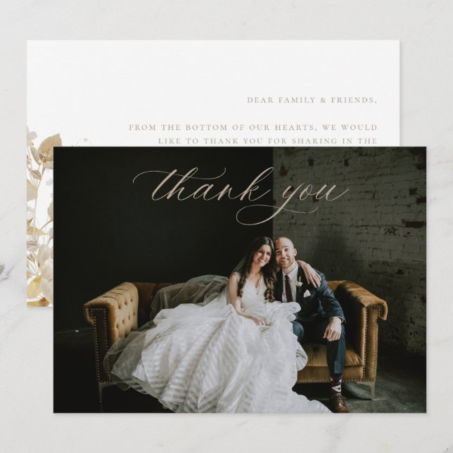 Opulent Gilded Garden Wedding Photo Thank You Card (Front/Back)