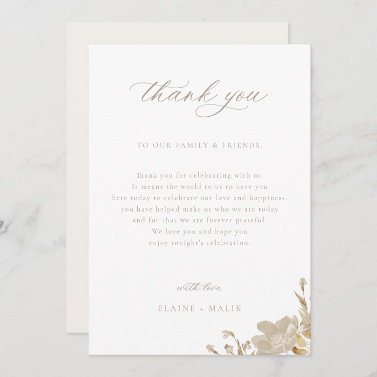 Opulent Gilded Garden Wedding Reception Table Thank You Card Zazzle