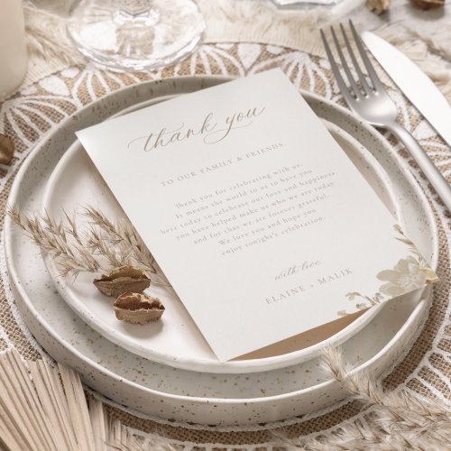 Opulent Gilded Garden Wedding Reception Table Thank You Card
