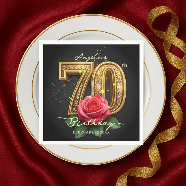 Opulent Glamorous Chic Rose Gold 70th Birthday Napkins (Creator Uploaded)