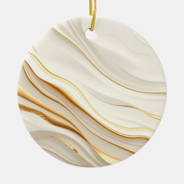 "Opulent Gold and Cream Marble Swirls" Ceramic Ornament (Front)