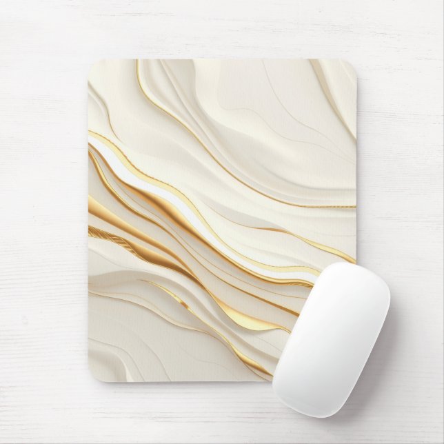 "Opulent Gold and Cream Marble Swirls" Mouse Pad (With Mouse)