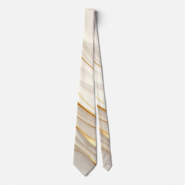"Opulent Gold and Cream Marble Swirls" Neck Tie (Front)