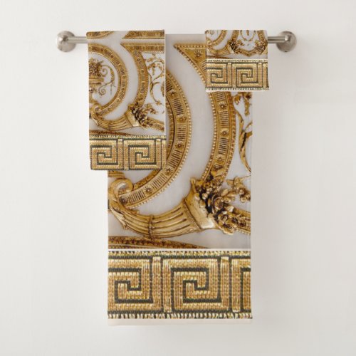 Opulent gold baroque print bath towel set
