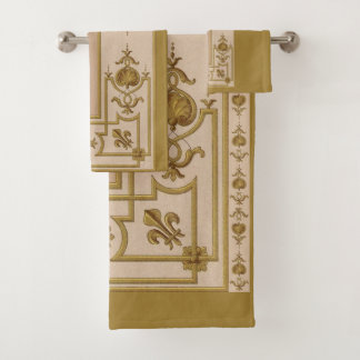 opulent gold baroque print bath towel set