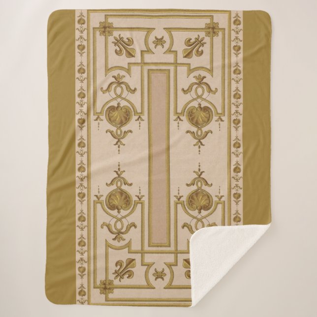 opulent gold baroque print sherpa blanket (Front)
