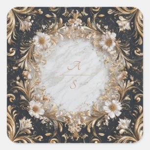 Opulent Gold Baroque White Marble Circle Square Sticker