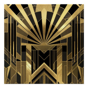 Opulent Gold & Black Sunburst Architecturural Poster