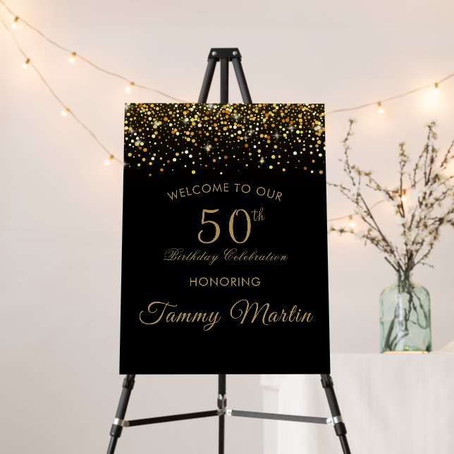 Opulent Gold Confetti 50th Birthday Paper Napkins Foam Board (In Situ (Stand))