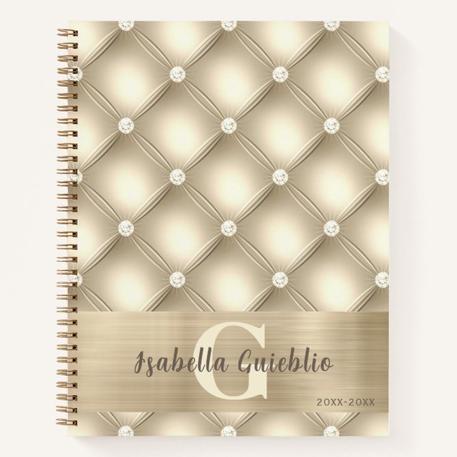 Opulent Gold Diamond Cushion Notebook (Front)