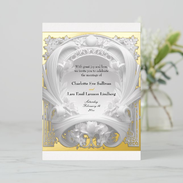 Opulent Gold Motif Atelier, Wedding Foil Invitation (Standing Front)