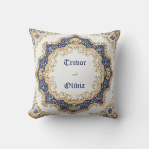 Opulent Gold Royal Blue Star Geometric Baroque Throw Pillow