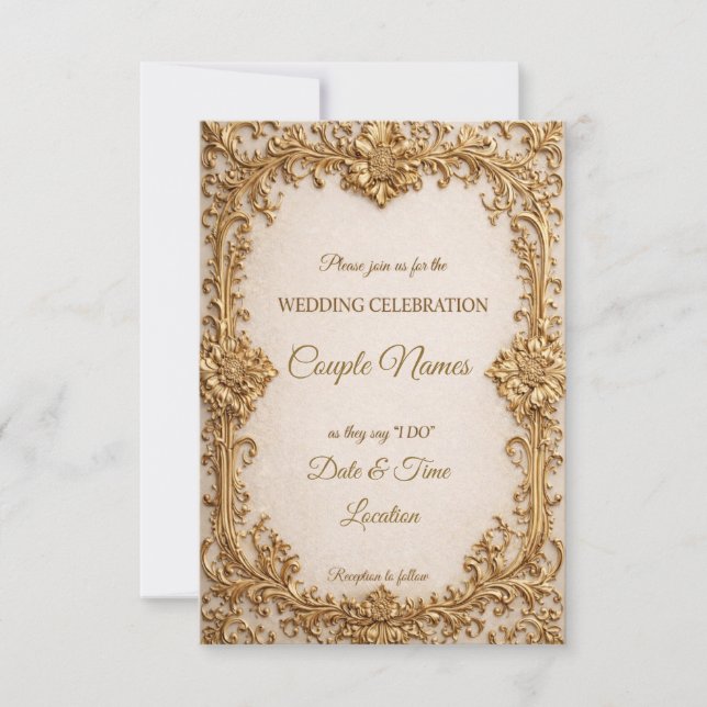 Opulent Gold Scrollwork Wedding Invitations (Front)