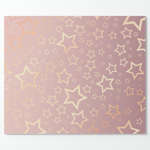 Opulent golden stars on pink pattern wrapping paper