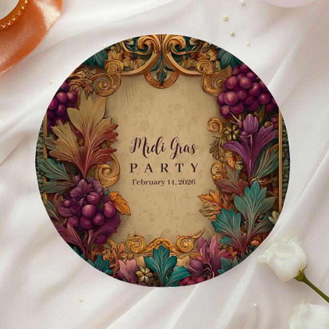Opulent Grape Leaf Mardi Gras Masquerade Paper Plates (Creator Uploaded)