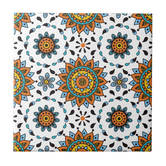 Opulent Maharaja India Star Flower Pattern Ceramic Tile (Front)