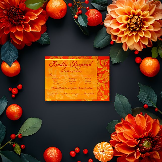 Opulent Mandarin Orange Floral Wedding RSVP (Elegant RSVP Mandarin Orange Enclosure Card )