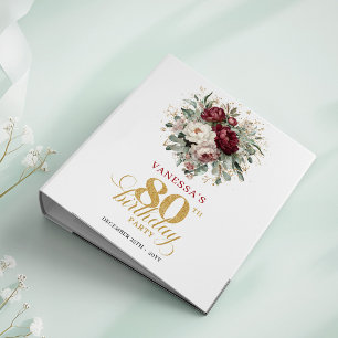 Opulent Maroon Floral 80th Birthday Memory Album 3 Ring Binder